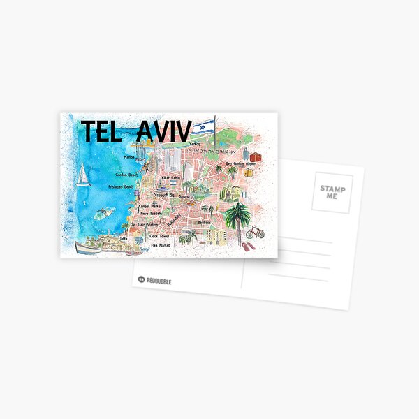 Item preview, Tel Aviv Israel Illustrated Map with Roads Landmarks and Highlights designed and sold by artshop77.