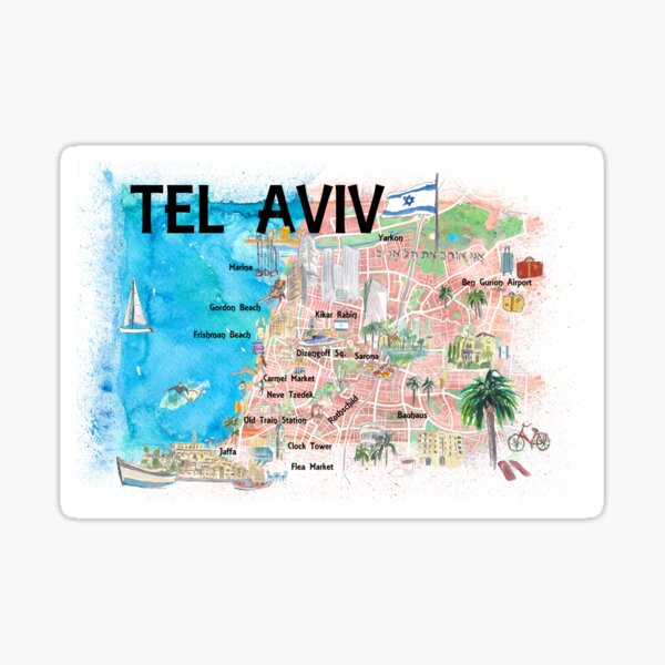 Item preview, Tel Aviv Israel Illustrated Map with Roads Landmarks and Highlights designed and sold by artshop77.