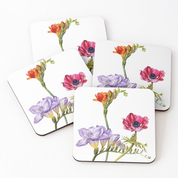 Item preview, Spring flowers, freesia and anemone, watercolor designed and sold by jennomat.