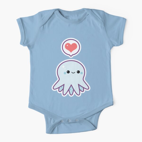Cute Blue Octopus Short Sleeve Baby One-Piece