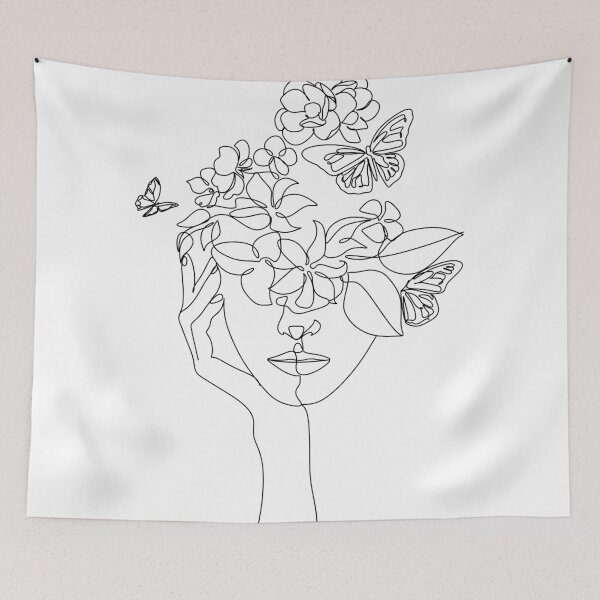 Item preview, Abstract face with flowers by one line vector drawing. Portrait minimalistic style.  Botanical print. Nature symbol of cosmetics. Modern continuous line art.  Fashion print. Beaty salon logo.  designed and sold by OneLinePrint.