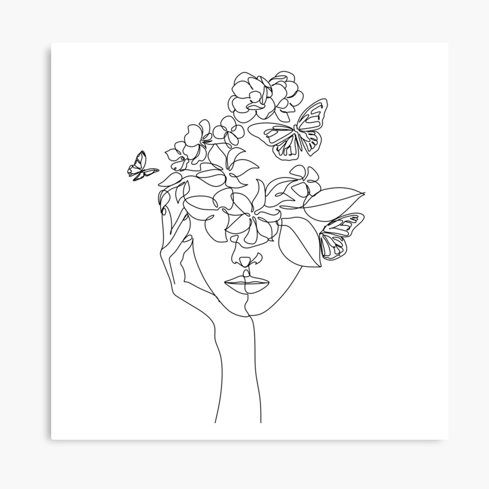 Abstract Face With Flowers By One Line Vector Drawing Portrait Minimalistic Style Botanical Print Nature Symbol Of Cosmetics Modern Continuous Line Art Fashion Print Beaty Salon Logo Photographic Print By Onelineprint