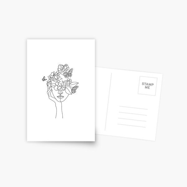 Abstract face with flowers by one line vector drawing. Portrait minimalistic style. Botanical print. Nature symbol of cosmetics. Modern continuous line art. Fashion print. Beaty salon logo. Postcard