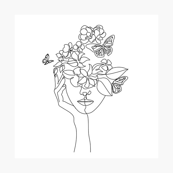 Item preview, Abstract face with flowers by one line vector drawing. Portrait minimalistic style.  Botanical print. Nature symbol of cosmetics. Modern continuous line art.  Fashion print. Beaty salon logo.  designed and sold by OneLinePrint.