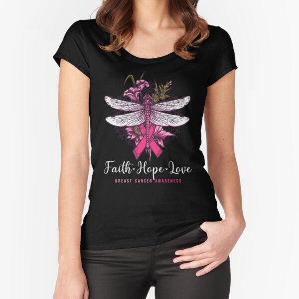 Libellen-Glauben-Hoffnungs-Liebes-Brustkrebs-Bewusstsein Tailliertes Rundhals-Shirt