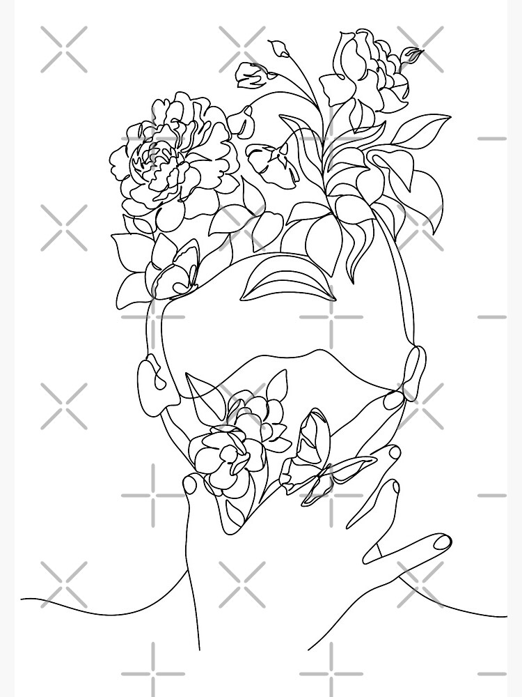 Flower line drawing, creative face fashion, continuous line drawing art,  one line drawing design Spiral Notebook