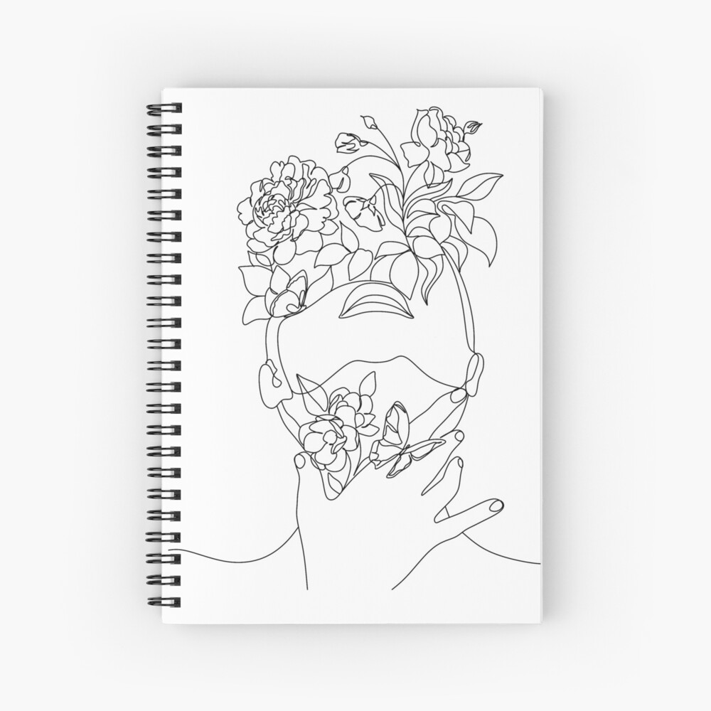 Cahier à spirale « Visage abstrait avec des fleurs par un dessin au ...