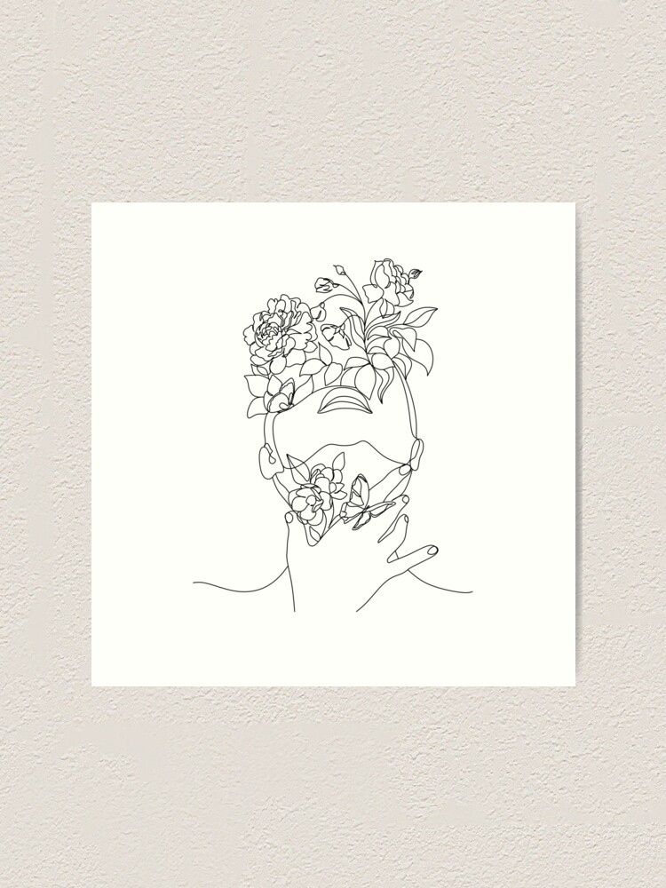 Abstract Face With Flowers By One Line Drawing Portrait Minimalistic Style Botanical Print Nature Symbol Of Cosmetics Modern Continuous Line Art Fashion Print Art Print By Onelineprint Redbubble