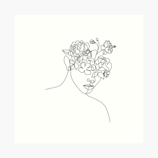 Item preview, Flower Head Woman Art | Woman With Plants on Head | Flower Woman  | Woman With Flower Head  | Line Drawing Woman with peony  designed and sold by OneLinePrint.