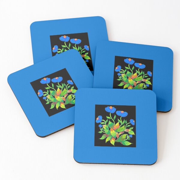 Artikelvorschau, Stilisierte blaue Blumen auf schwarzem Hintergrund entworfen und verkauft von CarolineLembke.
