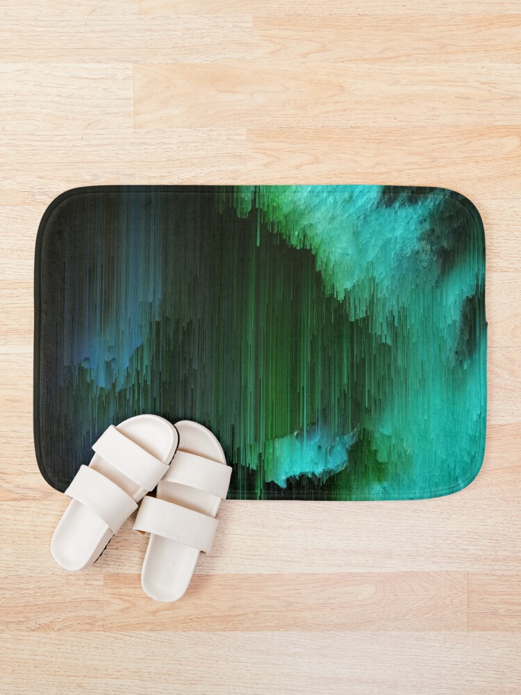 Alternate view of Aurora Borealis - Abstract Glitchy Pixel Art Bath Mat