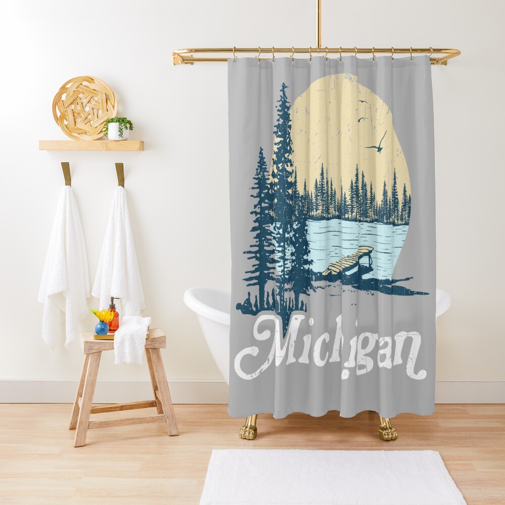 "Vintage Michigan Dock on a Lake" Shower Curtain for Sale by