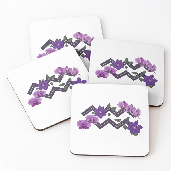 Item preview, Aquarius Zodiac Symbol with Orchids and Clematis Flowers designed and sold by allyyxoxo.