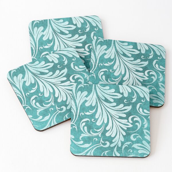 Item preview, Fancy Acanthus Pattern Aqua on Dark Aqua designed and sold by Pixelchicken.
