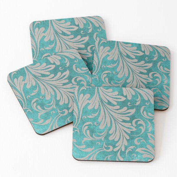 Item preview, Fancy Acanthus Pattern Silver on Aqua designed and sold by Pixelchicken.