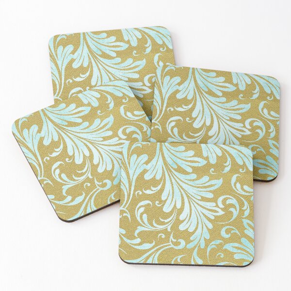 Item preview, Fancy Acanthus Pattern Aqua on Gold designed and sold by Pixelchicken.