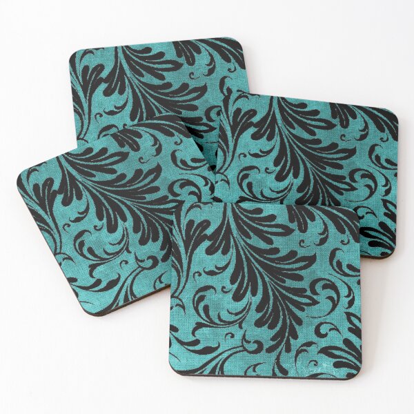 Item preview, Fancy Acanthus Pattern Black on Aqua designed and sold by Pixelchicken.