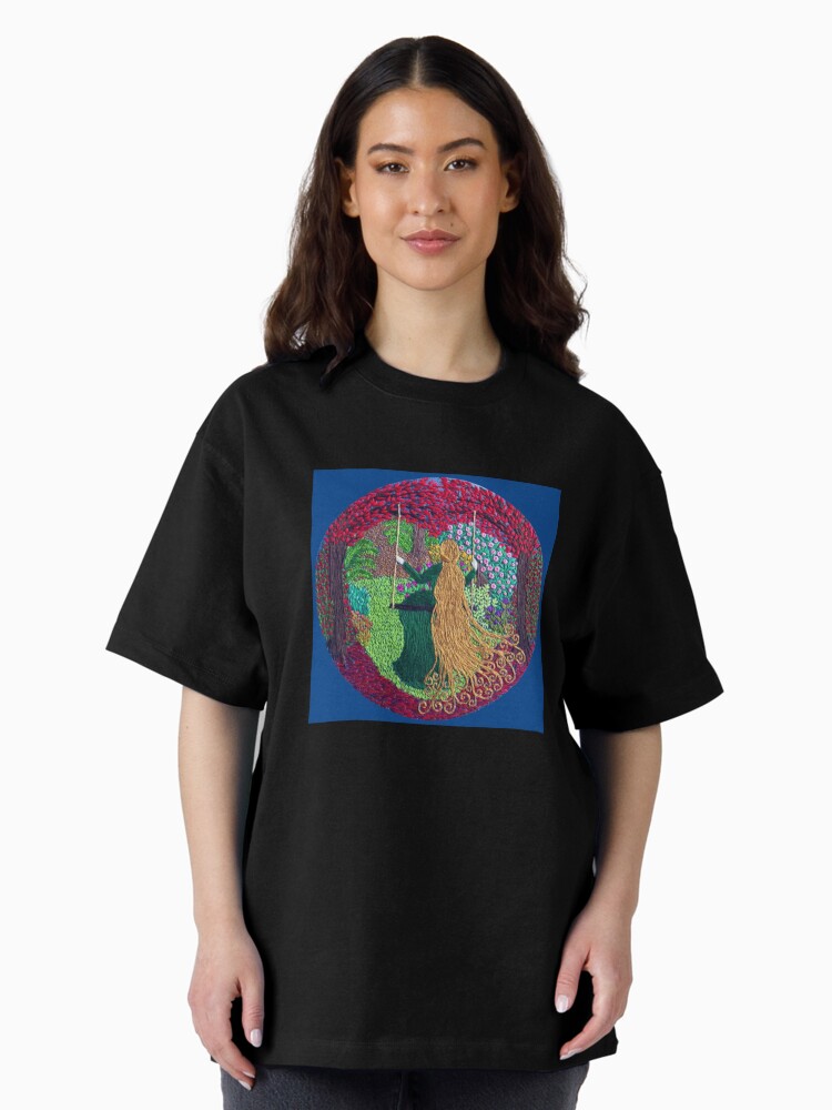 Thumbnail 2 of 7, Oversized T-Shirt, The Lady on the Swing designed and sold by SewingSongbird.