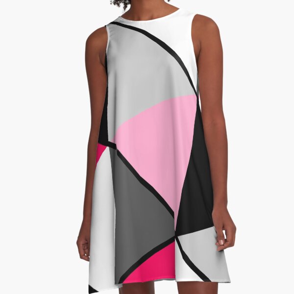 Triangles Black White Pink Grey A-Line Dress