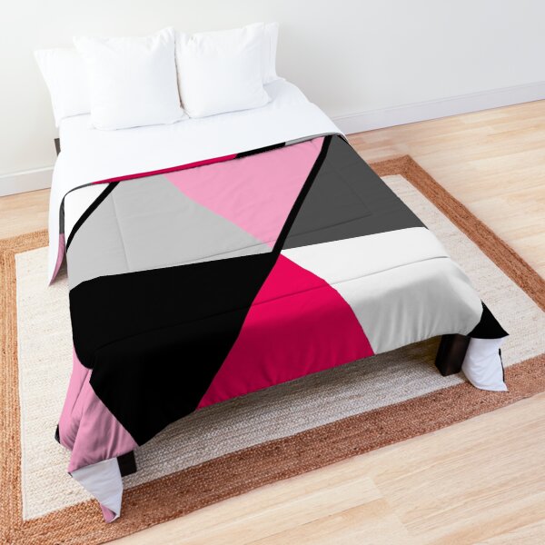 Triangles Black White Pink Grey Comforter