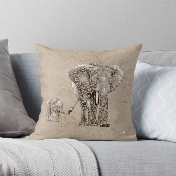 Swirly Elephant Family Throw Pillow
