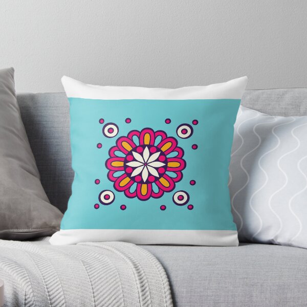 Boho Mandala in Monochrome blue Mask Throw Pillow