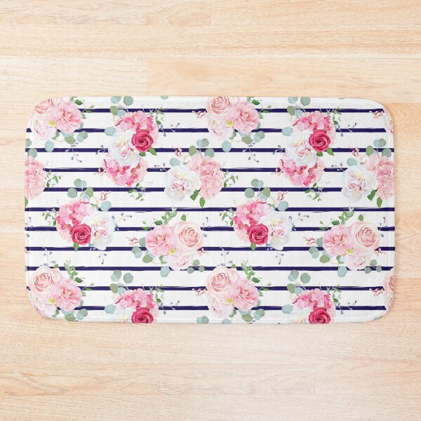 Item preview, Pink Floral Roses & Blue Stripes Pattern designed and sold by newburyboutique.