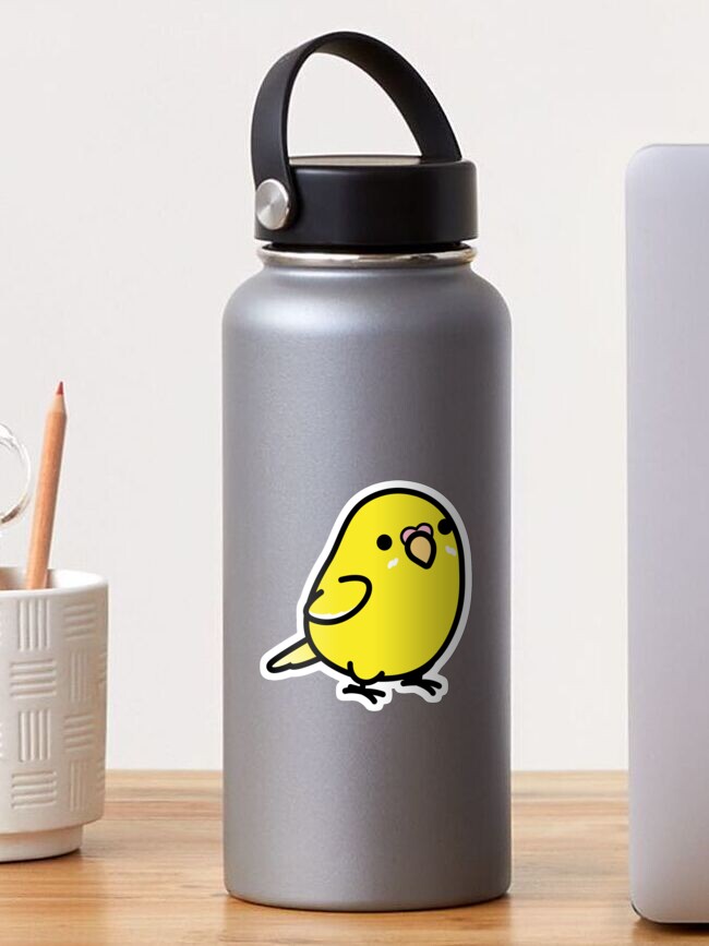 Thumbnail 1 of 3, Sticker, Chubby Yellow Lutino Budgie Parakeet designed and sold by birdhism.