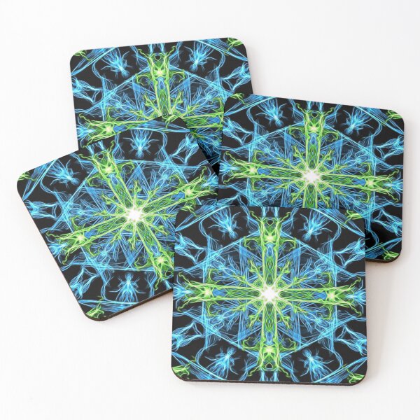 Item preview, Galactic flame art, cross, green, blue, mandala, cosmic, space, neon, galaxy, nebula, fractal, artwork,  designed and sold by lavalova.