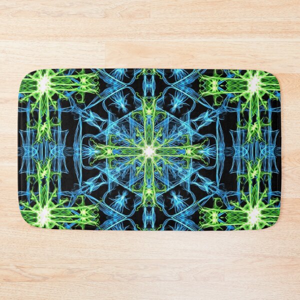 Item preview, Galactic flame art, cross, green, blue, mandala, cosmic, space, neon, galaxy, nebula, fractal, artwork,  designed and sold by lavalova.