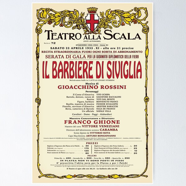 Item preview, Vintage-Style La Scala The Barber of Seville Opera Poster designed and sold by travelwitheric.