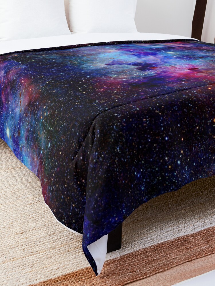 Alternate view of Blue Glitter Star Galaxy Artwork Comforter