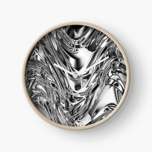Silver Aluminium Molten Metal Digital Texture Clock