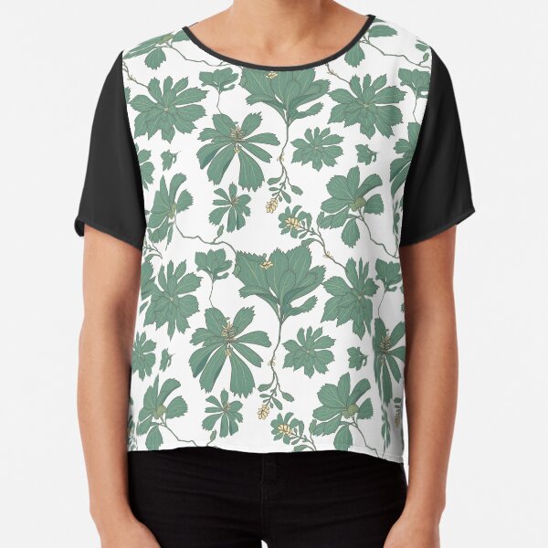 Pachysandra Green Foliage Pattern Chiffon Top