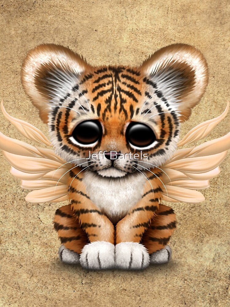 Cute Baby Tiger Cub with Fairy Wings on Blue Art Print