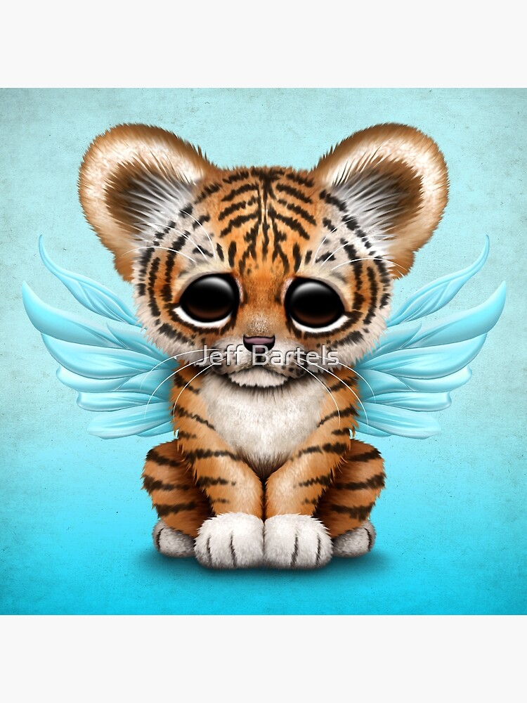 Cute Baby Tiger Cub with Fairy Wings on Blue Art Print