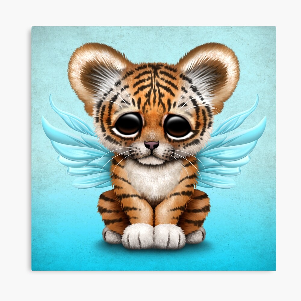 Cute Baby Tiger Cub with Fairy Wings on Blue Art Print