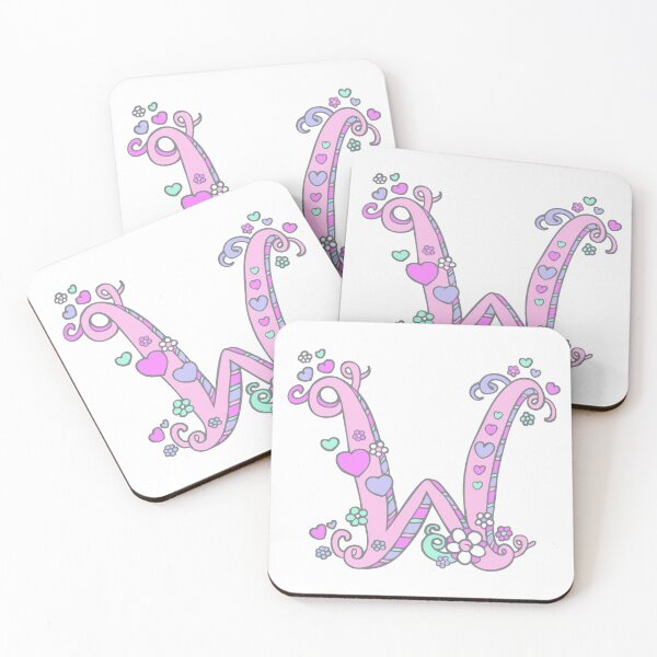 Item preview, Letter W decorative hearts and flowers drawing designed and sold by Sarah Trett.