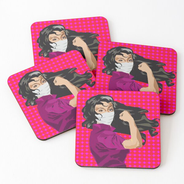 Item preview, Retro Rosie the Riveter Inspired with Face Mask Showing Bicep designed and sold by Michelle Sarah.