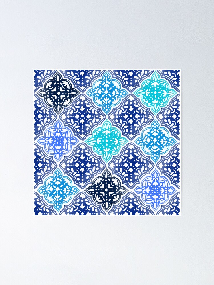 Blue Painted Moroccan Tile Pattern Poster for Sale by tanyadraws