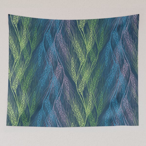 Item preview, Wheat ears lacy seamless pattern blue green lilac. Wild herbs. Wild life designed and sold by Yulia Chepurova.