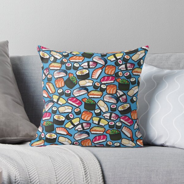Blue Sushi Throw Pillow