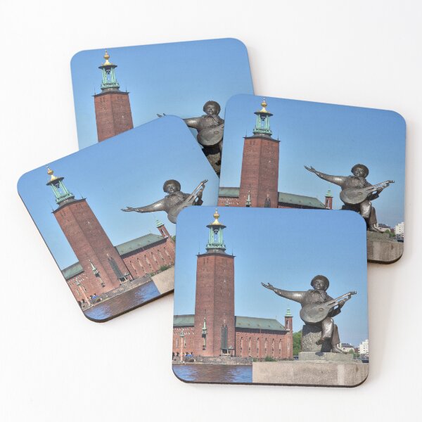 Item preview, Sculpture of Evert Taube playing the lute with Stockholm City Hall in the background designed and sold by Geoffrey Higges.