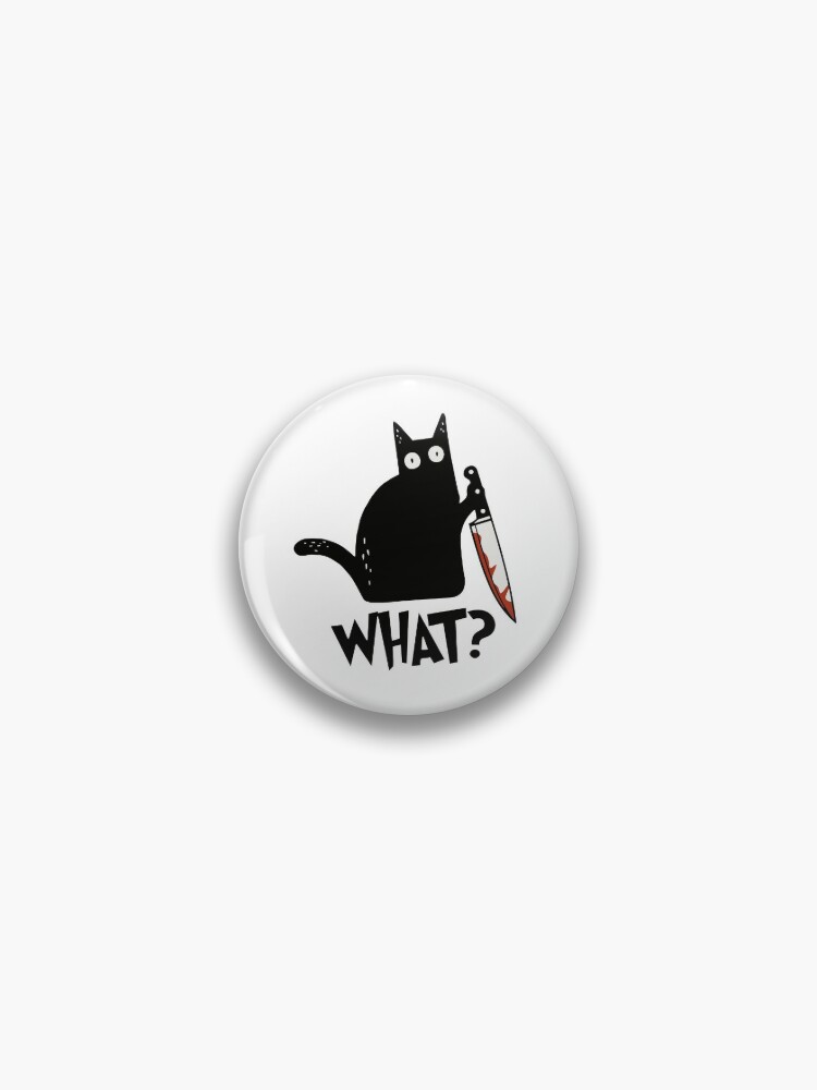 Badge, pin Black cat with a knife - . Gift Ideas