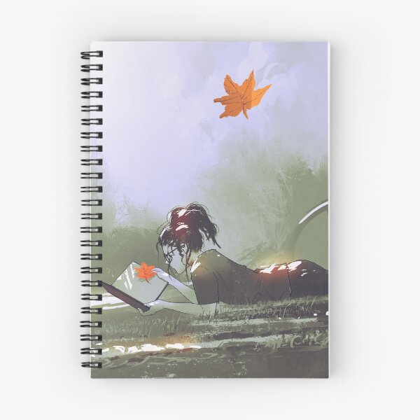 Item preview, Turning over a new leaf - Barefoot Girl reading outside on the grass next to tree and her bicycle designed and sold by MindChirp.