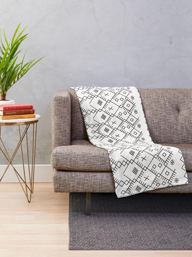 Alternate view of White Anthro Farmhouse & Rustic Boho White Color Bereber Moroccan Artwork Throw Blanket