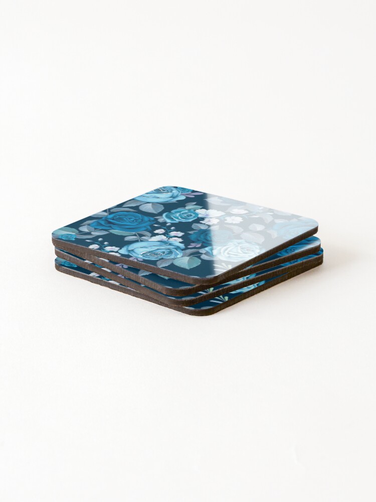 Thumbnail 4 of 5, Coasters (Set of 4), Blue Roses Flower Pattern designed and sold by noirty.