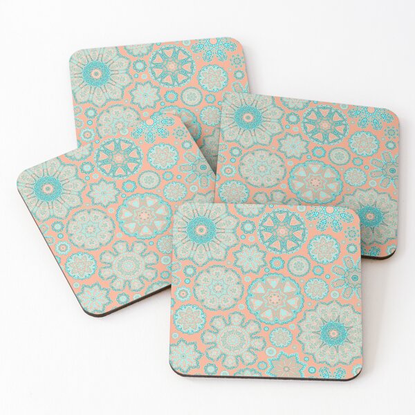 Item preview, Turquoise lace openwork motifs on a pink background. designed and sold by Skaska.