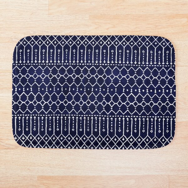 Indigo Dark Calm Blue Moroccan Atlas Style Design. Bath Mat