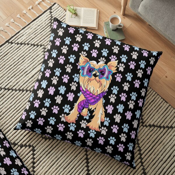 Cute Yorkie with Shades Floor Pillow
